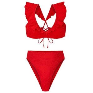 NWT WET Swimwear Poppy Red Ruffle Bikini Set  - Size Medium